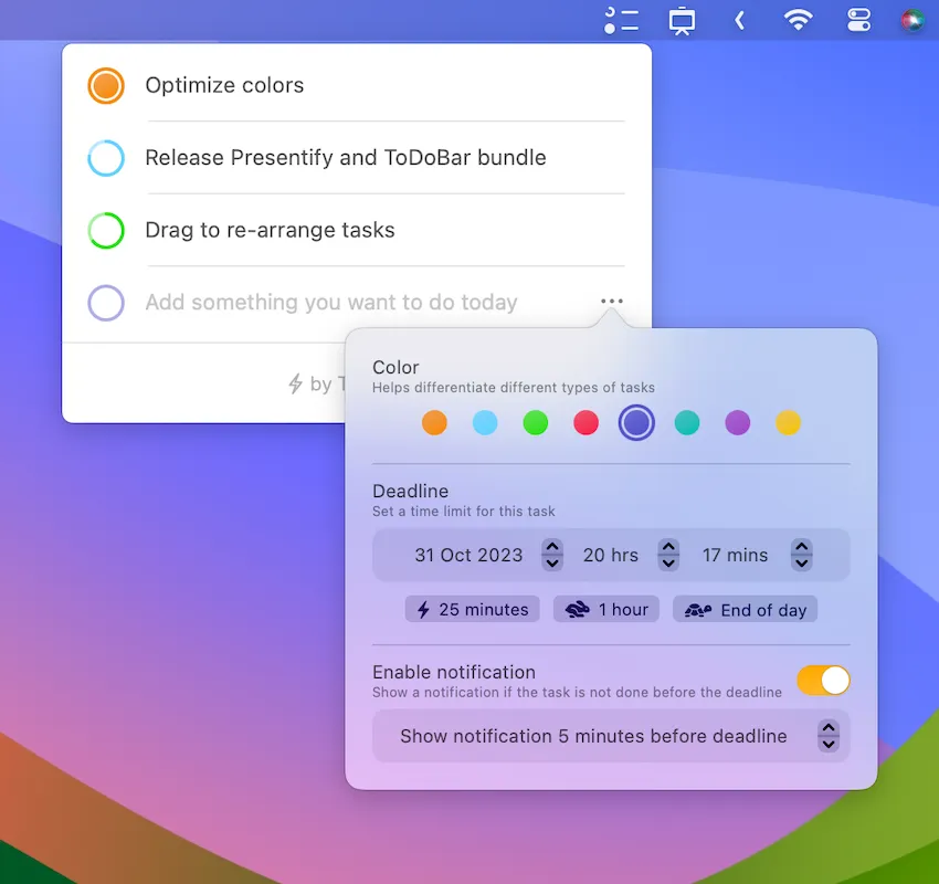 ToDoBar screenshot 1
